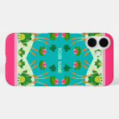 Fun Frog Pattern Pink Green Custom Name Case-Mate iPhone Case (Achterkant (horizontaal))