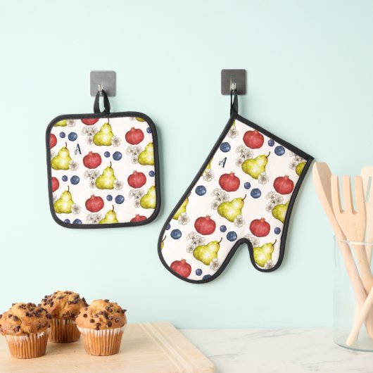 Fun Fruit Monogram Ovenwant & Pannenlap Set (Insitu(Ophanging))