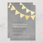 Fun Fun Flags Jaune et Gray Invitations de mariage (Devant / Derrière)