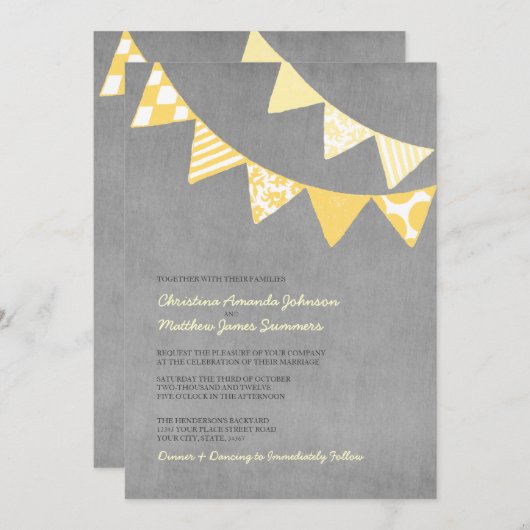 Fun Fun Flags Jaune et Gray Invitations de mariage (Devant / Derrière)