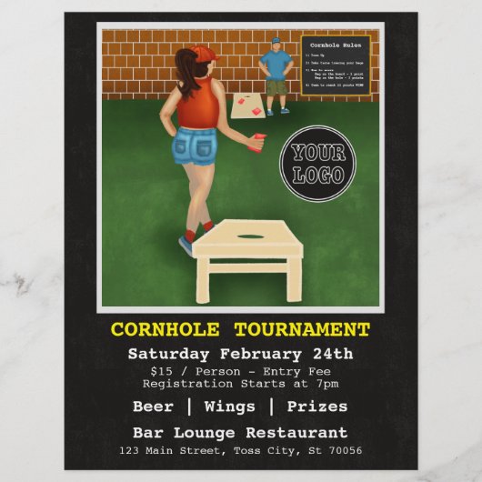 Fun Fundraiser Bar Restaurant Cornhole Tournament Flyer (Voorkant)