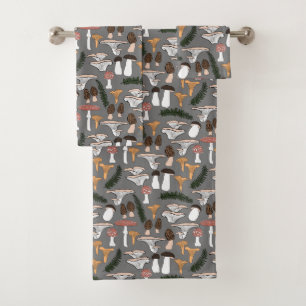 Fun Fungi Mushroom Fern Pattern Bad Handdoek