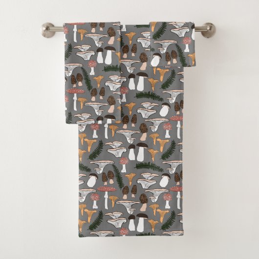 Fun Fungi Mushroom Fern Pattern Bad Handdoek (Insitu)