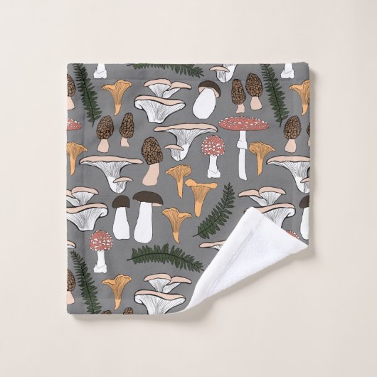 Fun Fungi Mushroom Fern Pattern Bad Handdoek (Wasdoekje)