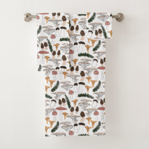 Fun Fungi Mushroom Fern Pattern Bad Handdoek