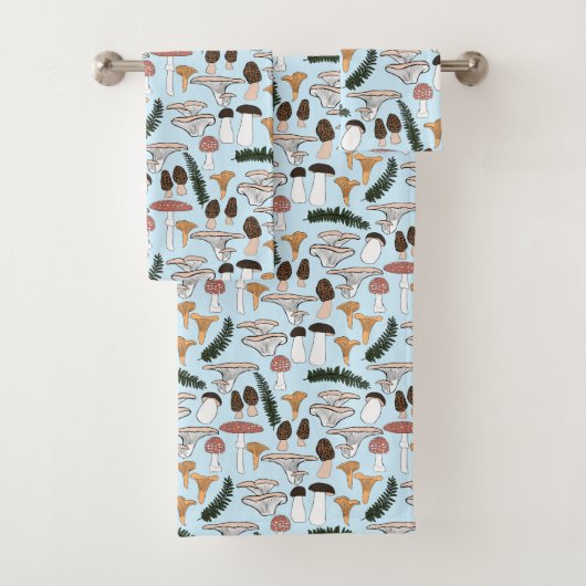 Fun Fungi Mushroom Fern Pattern Bad Handdoek (Insitu)