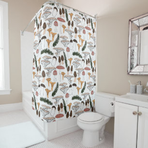 Fun Fungi Mushroom Fern Pattern Douchegordijn