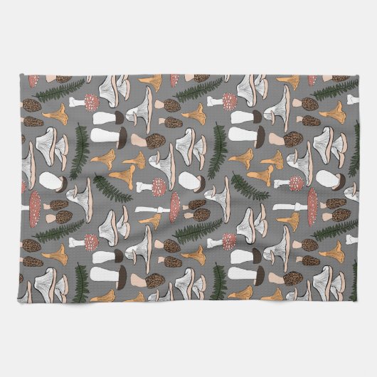 Fun Fungi Mushroom Fern Pattern Theedoek (Horizontaal)