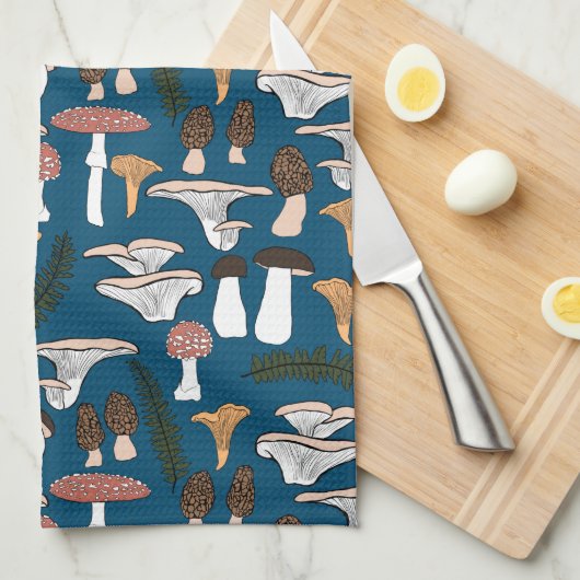 Fun Fungi Mushroom Fern Pattern Theedoek (Quarter Fold)