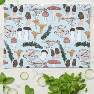 Fun Fungi Mushroom Fern Pattern Theedoek