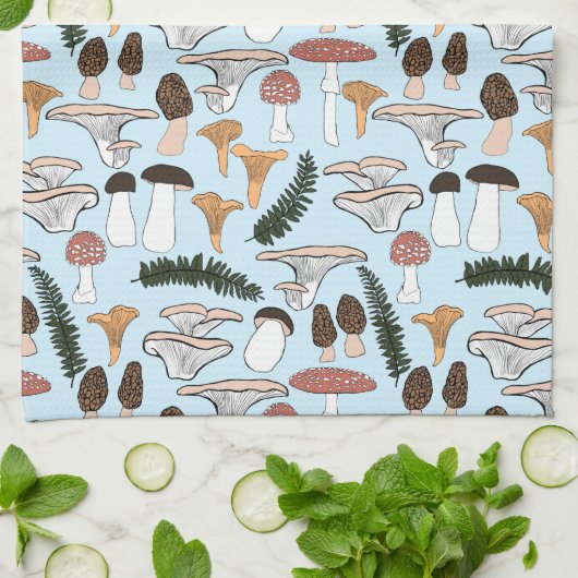 Fun Fungi Mushroom Fern Pattern Theedoek (Gevouwen)