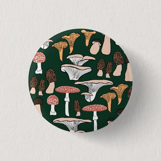 Fun Fungi Mushroom Patroon Ronde Button 3,2 Cm (Voorkant)