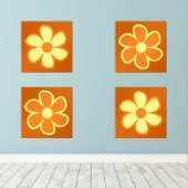 Fun Funky 60s 70s Retro Flower Muurkunst Sets (Houten vloer)