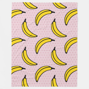 Fun Funky Big Banana Pink Polka Dot Print Fleece Deken