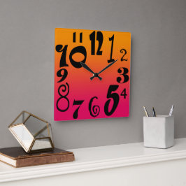 Fun funky-getallen - warm rood tot oranje verloop vierkante klok