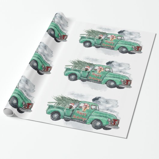 Fun German Shepherds in  Truck Holiday Cadeaupapier (Uitgerold)