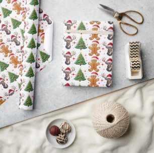 Fun Gingerbread Man Rendier Kerstboom Cadeaupapier