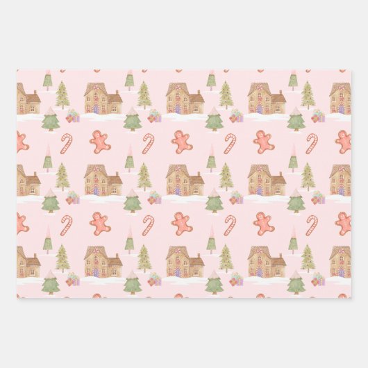 Fun Gingerbrood Snoep Town Winter Scene Pattern Inpakpapier Vel (Voorkant 2)