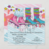 Fun girls Roller Sking invitation pour la fête d'a (Devant / Derrière)