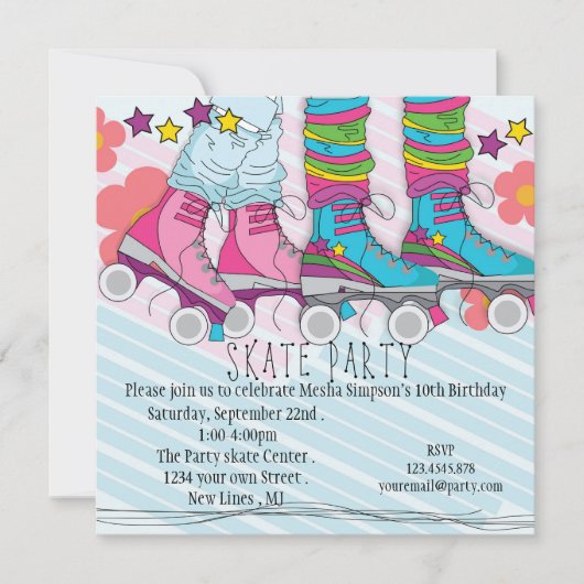 Fun girls Roller Sking invitation pour la fête d'a (Devant)