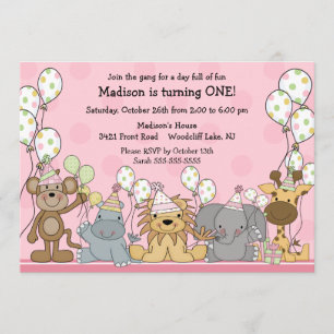Fun Girls Safari Animals Birthday Kaart