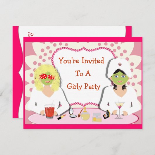 Fun Girly Pamper Party Theme Kaart (Voorkant / Achterkant)