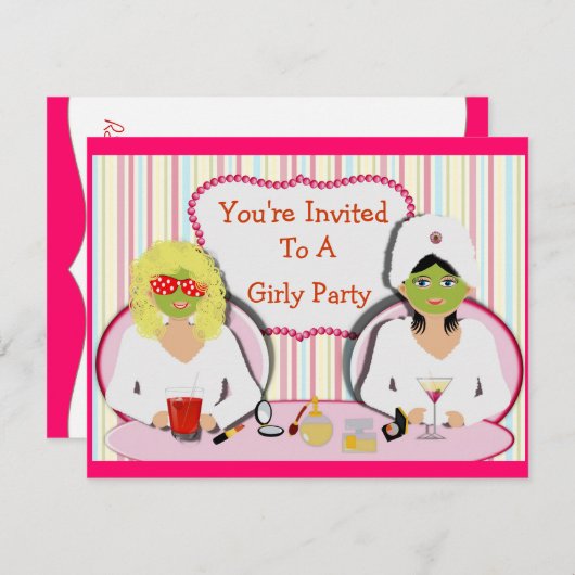 Fun Girly Pamper Party Theme Kaart (Voorkant / Achterkant)