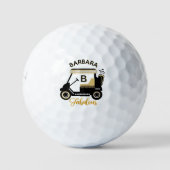Fun Glam Glitz Name Gold Trim Diamond Golf Cart Golfballen (Voorkant)