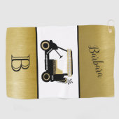 Fun Glam Golf Cart Monogram Naam Golfhanddoek (Horizontaal)