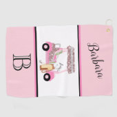 Fun Glitzy Golf Cart Monogram Naam Golfhanddoek (Horizontaal)