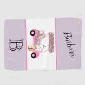 Fun Glitzy Golf Cart Monogram Naam Golfhanddoek (Horizontaal)