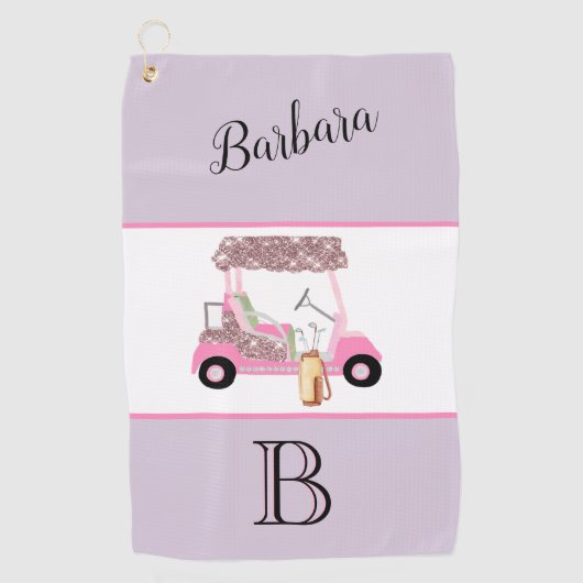 Fun Glitzy Golf Cart Monogram Naam Golfhanddoek (Voorkant)