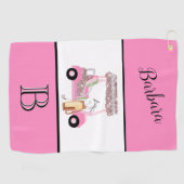 Fun Glitzy Golf Cart Monogram Naam Golfhanddoek (Horizontaal)