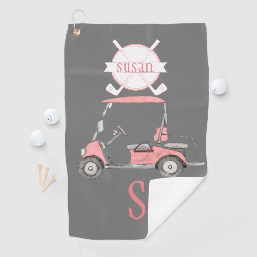 Fun Glitzy Golf Cart Monogram Naam Golfhanddoek (Insitu)