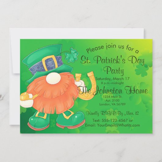 Fun Gnome St. Patrick's Day Uitnodiging (Voorkant)