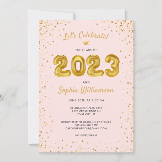 Fun Gold Balloons Klasse 2023 Graduation Party Kaart (Voorkant)