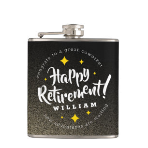 Fun Gold Glitter Stars Retirement New Adventures Heupfles