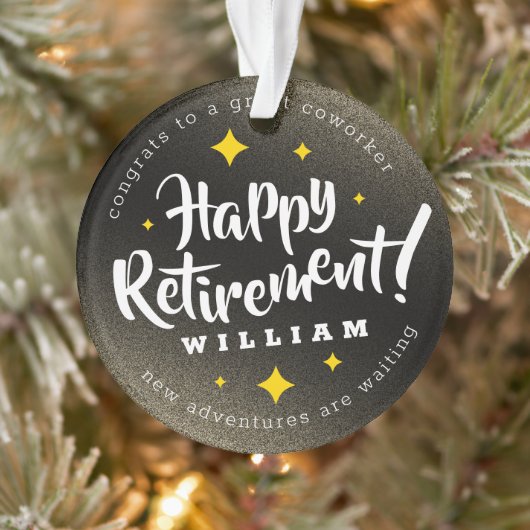 Fun Gold Glitter Stars Retirement New Adventures Ornament (Boom)