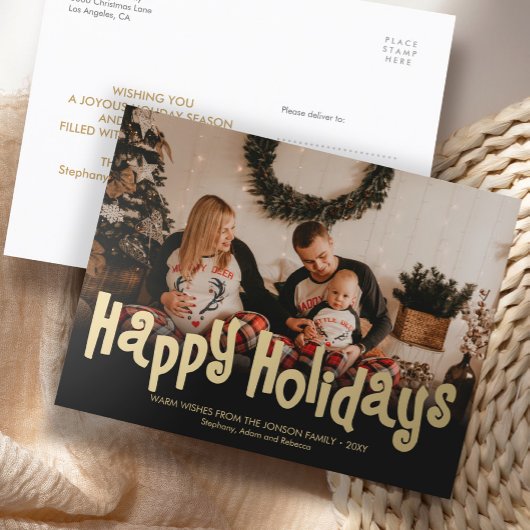 Fun Gold Happy Holidays Photo Carte Postale modern