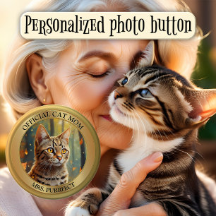 Fun Gold Metallic Foto Cat Mom Button