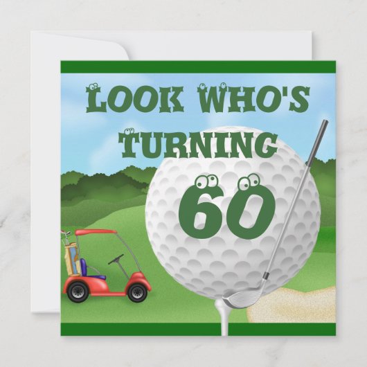 Fun Golf 60th Birthday Invitations SJABLOON Kaart (Voorkant)