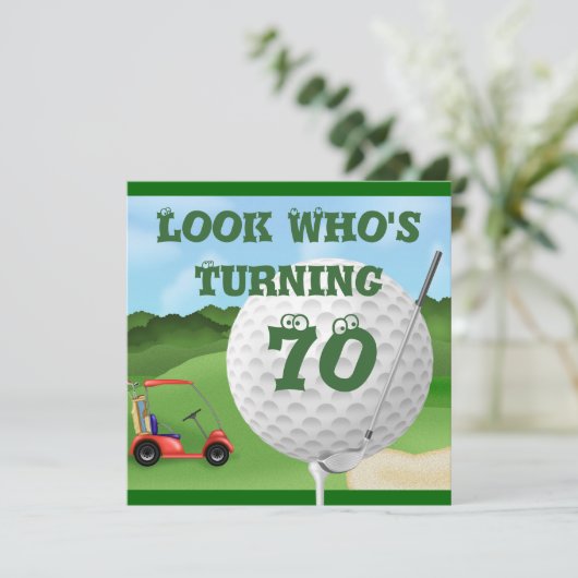 Fun Golf 70th Birthday Invitations SJABLOON Kaart (Staand voorkant)