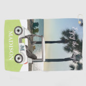 Fun Golf Cart Beach Monogram Naam Golfhanddoek (Horizontaal)