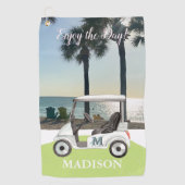 Fun Golf Cart Beach Monogram Naam Golfhanddoek (Voorkant)