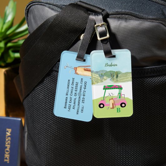 Fun Golf Cart Course Clubs Monogram Naam Bagagelabel