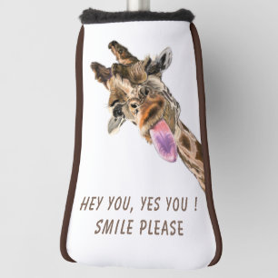 Fun Golf Hoofdhoes Speelse Giraf Glimlach Tekst Golfheadcover