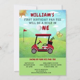 Fun Golf Red Cart Boy 1e Verjaardag Par-T-shirt Kaart