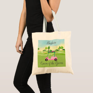 Fun Golf Scene Roze Winkelwagen Naam Koningin van Tote Bag