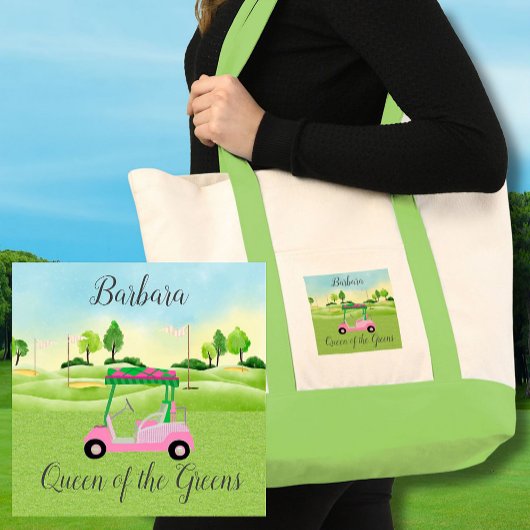 Fun Golf Scene Roze Winkelwagen Naam Koningin van  Tote Bag