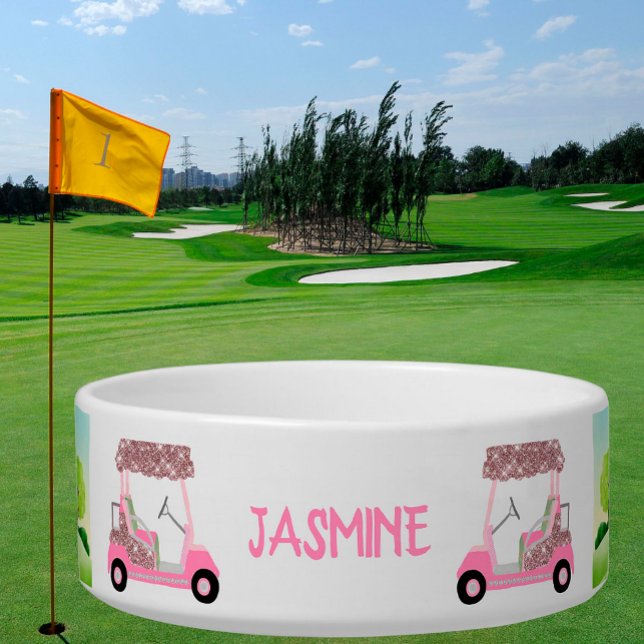 Fun Golf Theme Cart Name Pet Voerbakje (Creator heeft geüpload)
